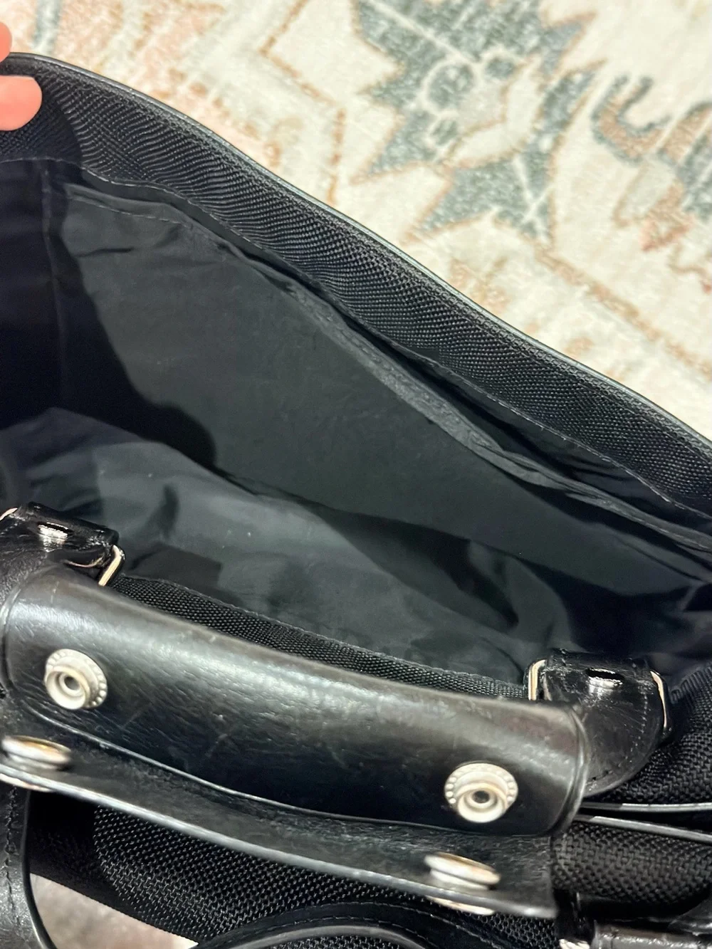 Tumi Black Nylon Briefcase with Leather Trim and Silver Hardware